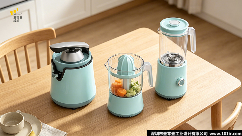 家用料理机三件套,压杆橙汁机,电动橙汁机,多功能搅拌机,家用料理机设计,壹零壹工业设计、厨房小家电设计