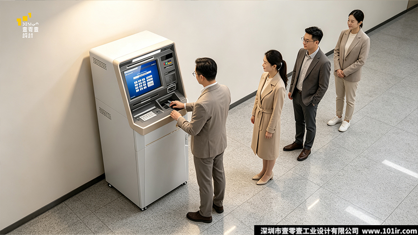 银行大堂自助服务终端,自助存取款机,金融自助终端设计,ATM工业设计,壹零壹工业设计
