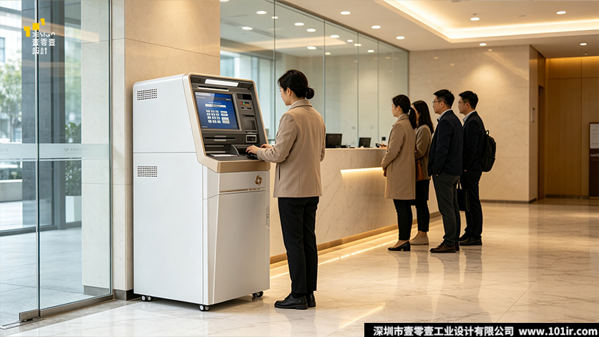 银行大堂自助服务终端,自助存取款机,金融自助终端设计,ATM工业设计,壹零壹工业设计
