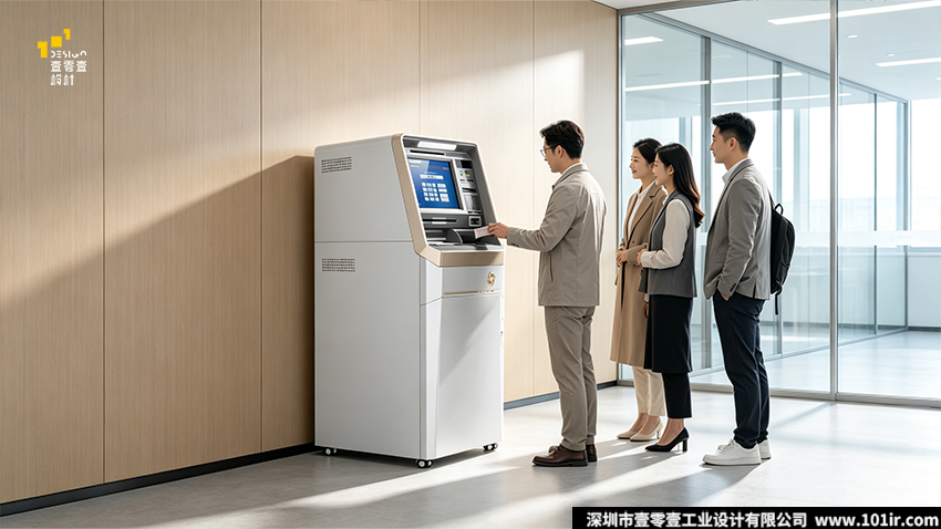 银行大堂自助服务终端,自助存取款机,金融自助终端设计,ATM工业设计,壹零壹工业设计