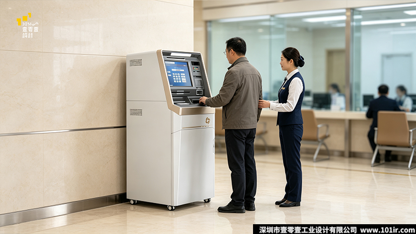 银行大堂自助服务终端,自助存取款机,金融自助终端设计,ATM工业设计,壹零壹工业设计