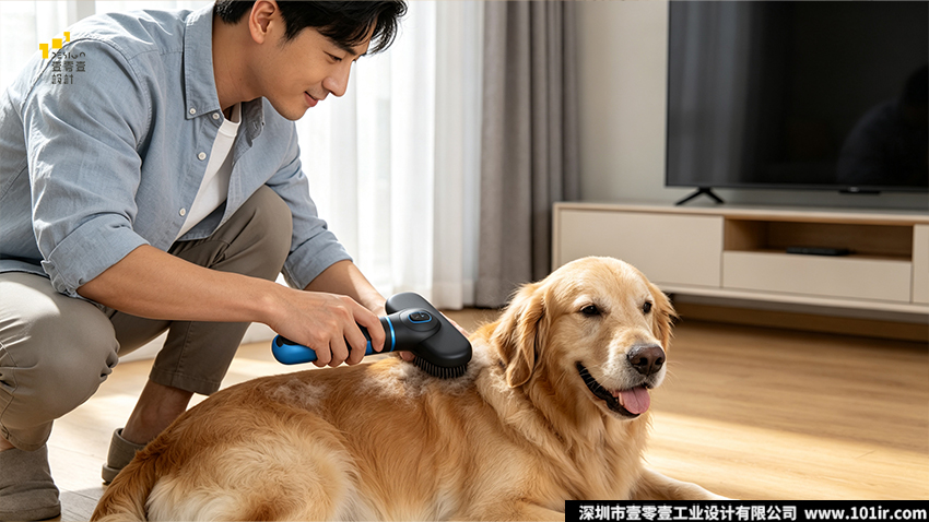 宠物梳毛器,二合一自洁宠物梳毛器,宠物用品设计,宠物梳毛器外观设计,宠物梳毛器结构设计,壹零壹工业设计