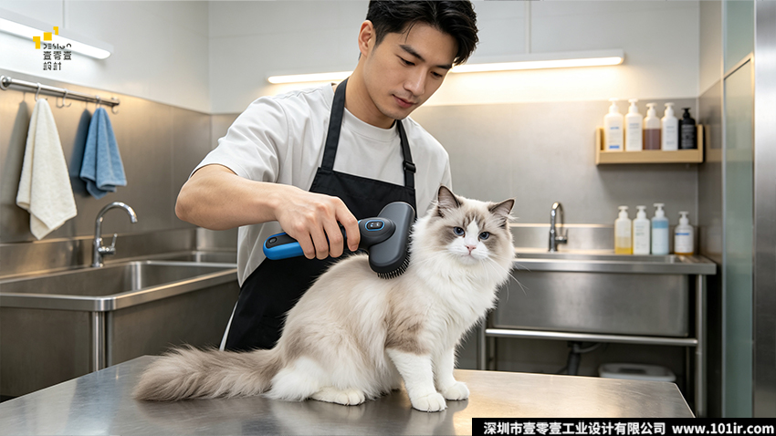 宠物梳毛器,二合一自洁宠物梳毛器,宠物用品设计,宠物梳毛器外观设计,宠物梳毛器结构设计,壹零壹工业设计