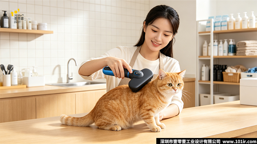 宠物梳毛器,二合一自洁宠物梳毛器,宠物用品设计,宠物梳毛器外观设计,宠物梳毛器结构设计,壹零壹工业设计