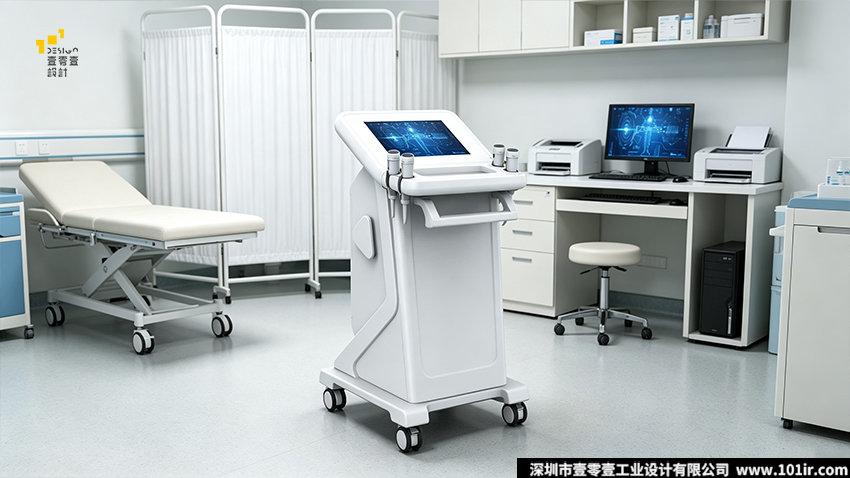 低强度脉冲超声治疗仪,医疗设备工业设计,超声治疗仪外观设计,立式超声治疗仪结构设计,壹零壹工业设计,康复医疗设备设计,医用设备人机工程设计