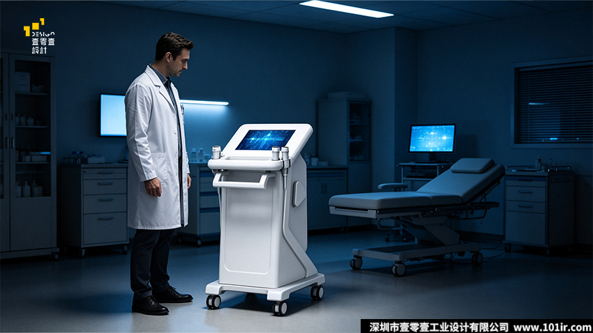 低强度脉冲超声治疗仪,医疗设备工业设计,超声治疗仪外观设计,立式超声治疗仪结构设计,壹零壹工业设计,康复医疗设备设计,医用设备人机工程设计