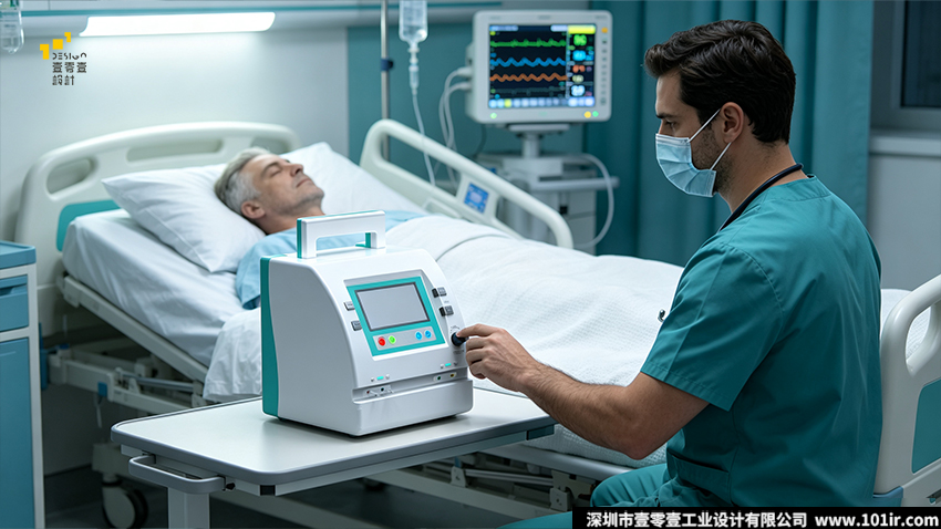 体外膈肌起搏器,体外膈肌起搏器设计,便携式医疗器械,医疗器械工业设计,外观设计,结构设计,呼吸康复设备,医用设备CMF,壹零壹工业设计,EDP