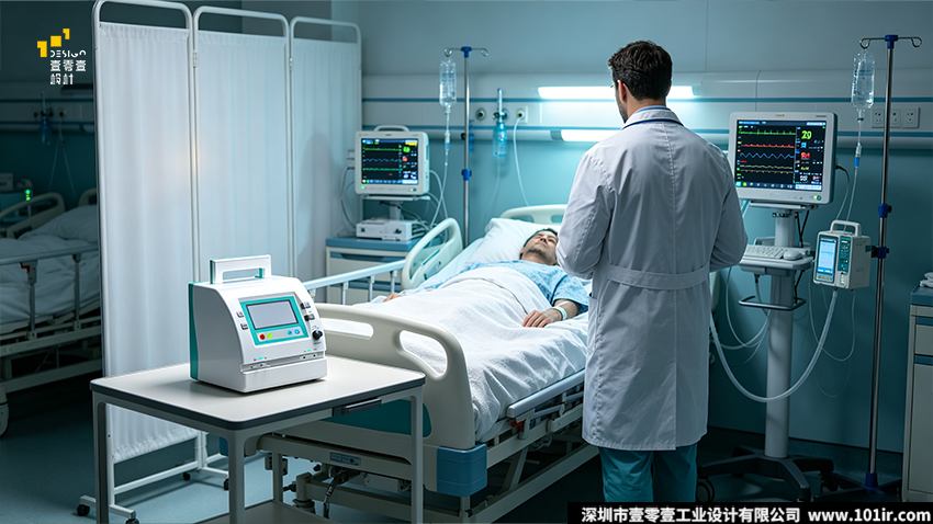 体外膈肌起搏器,体外膈肌起搏器设计,便携式医疗器械,医疗器械工业设计,外观设计,结构设计,呼吸康复设备,医用设备CMF,壹零壹工业设计,EDP