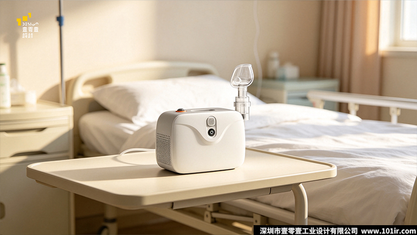 压缩式雾化器,家用雾化器,医疗器械工业设计,雾化器外观设计,雾化器结构设计,静音雾化器,家用医疗器械设计,壹零壹工业设计
