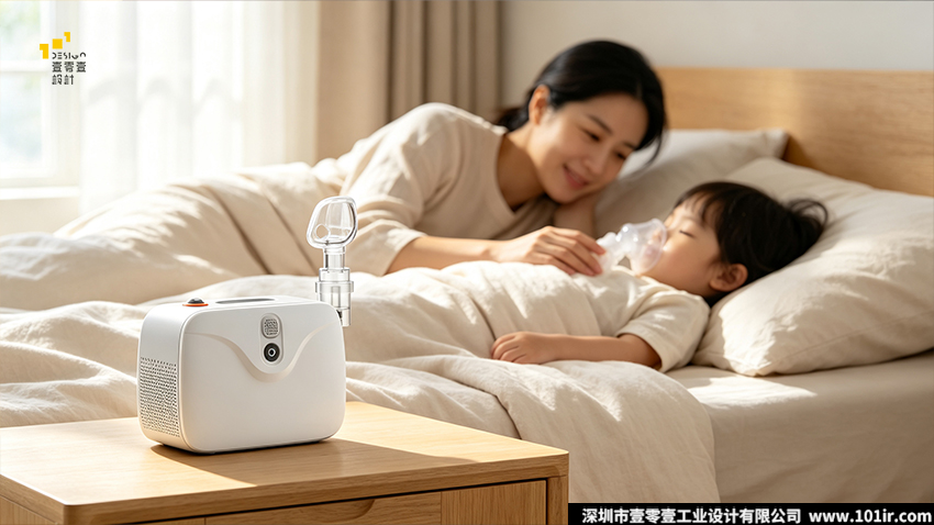 压缩式雾化器,家用雾化器,医疗器械工业设计,雾化器外观设计,雾化器结构设计,静音雾化器,家用医疗器械设计,壹零壹工业设计