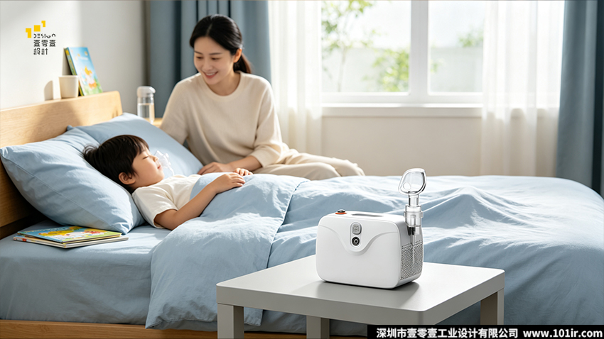 压缩式雾化器,家用雾化器,医疗器械工业设计,雾化器外观设计,雾化器结构设计,静音雾化器,家用医疗器械设计,壹零壹工业设计