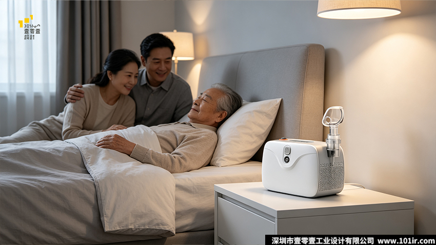 压缩式雾化器,家用雾化器,医疗器械工业设计,雾化器外观设计,雾化器结构设计,静音雾化器,家用医疗器械设计,壹零壹工业设计