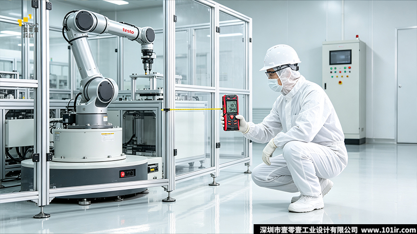 手持水平测距仪设计,水平测距仪结构设计,工业测量仪器外观设计,二次注塑包胶工艺,人机工程学测距仪,专业测距仪CMF设计,工业级防护设计,壹零壹工业设计案例