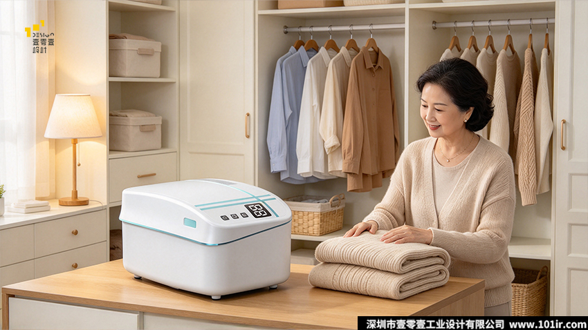 衣物消毒盒,内衣消毒盒,外观设计,结构设计,壹零壹工业设计,家用紫外线消毒盒,烘干消毒一体盒,健康家电设计,UVC杀菌设备,桌面消毒盒,工业设计案例,衣物护理设备