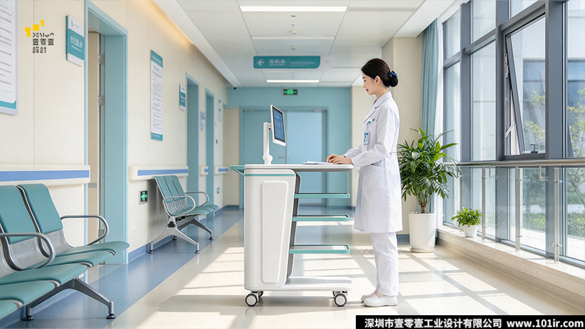 医用护理推车,医用护理推车设计,医疗推车设计,壹零壹工业设计,医用护理推车外观设计,医用护理推车结构设计,院感级医用推车,医疗推车人机工程设计,移动护理工作站