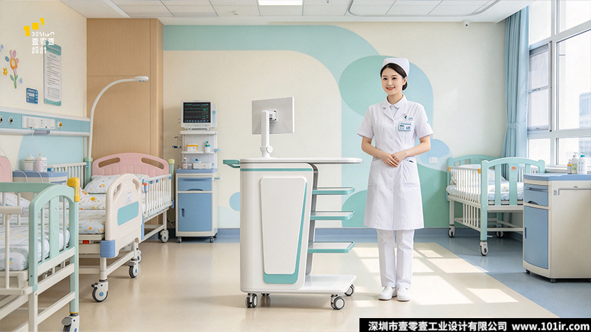 医用护理推车,医用护理推车设计,医疗推车设计,壹零壹工业设计,医用护理推车外观设计,医用护理推车结构设计,院感级医用推车,医疗推车人机工程设计,移动护理工作站